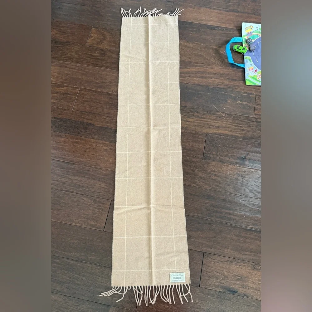 Dior Beige Checkered Wool Scarf